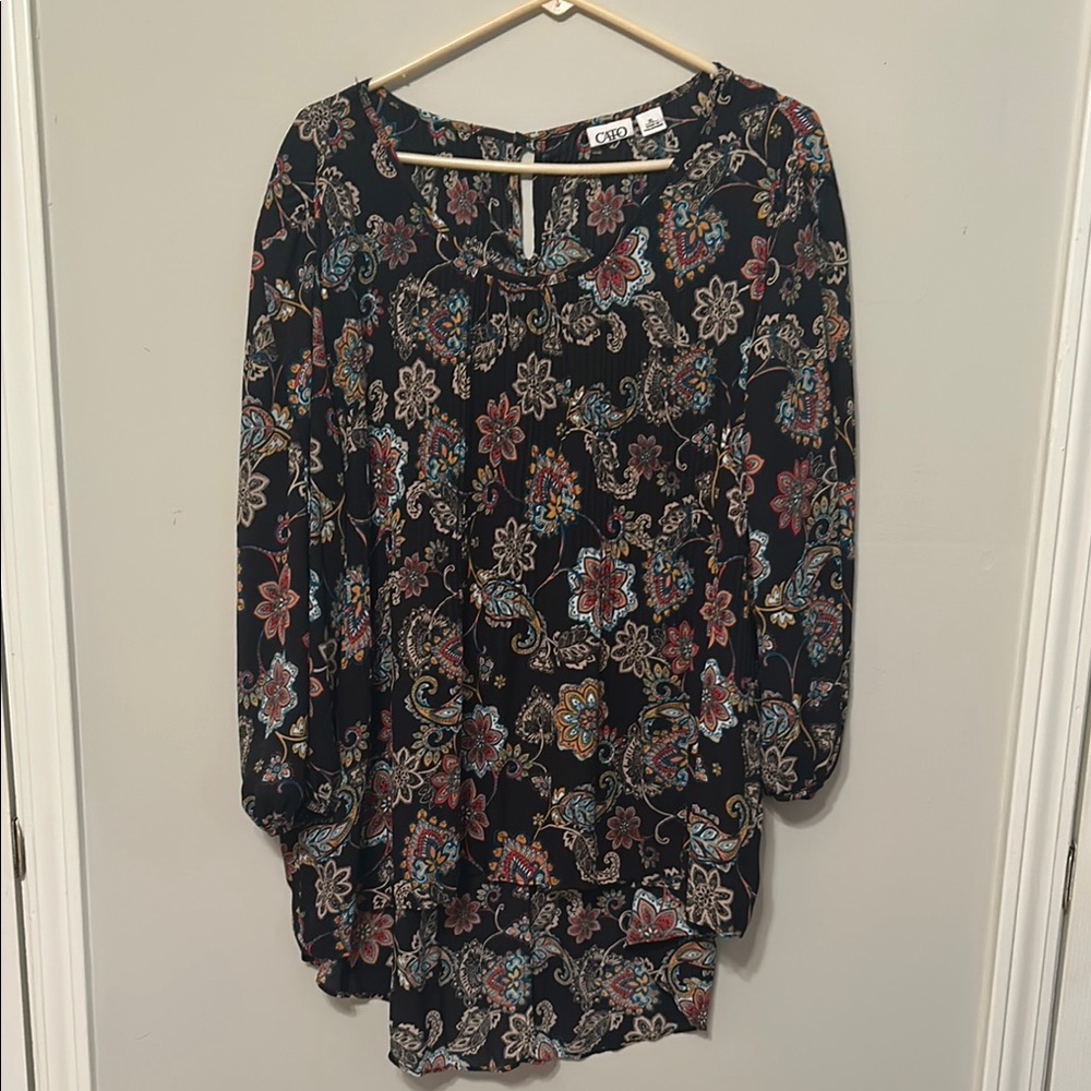 Cato Black Floral Tunic Relaxed Fit